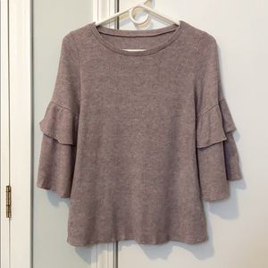 Madewell purple tier ruffle sleeve sweater